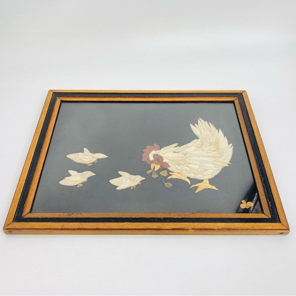 Flower Petal Art Chicken & Chicks Signed Joan Sands 1992 Fair Lea Floral Studio - Picture 3 of 14